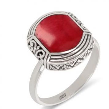 bague argent cabochon corail rouge