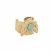 Grande bague dorée à l'or fin 14k, ornée d'un cabochon en forme d'aigle royal, décorée d'une pierre turquoise et de petits cristaux effet diamant